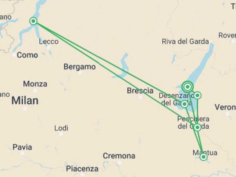Map of Italy Tour with 6 destination visits for the trip: Cycling Lake Garda with e-bike