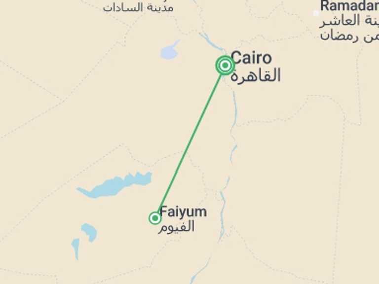 Map itinerary of Mediterranean Tour in August 2026 with 2 destination visits for the trip: Biblical Cairo Express (5 Star) - 5 days