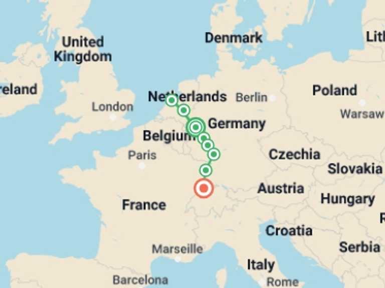 Map of 8-Day Strasbourg Tour with 8 destination visits for the trip: Magical Rhine