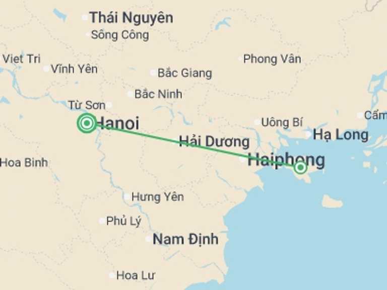 Map itinerary of Asia Tour in November 2026 with 2 destination visits for the trip: Hanoi to Cat Ba Trekking & Kayaking - 3 days