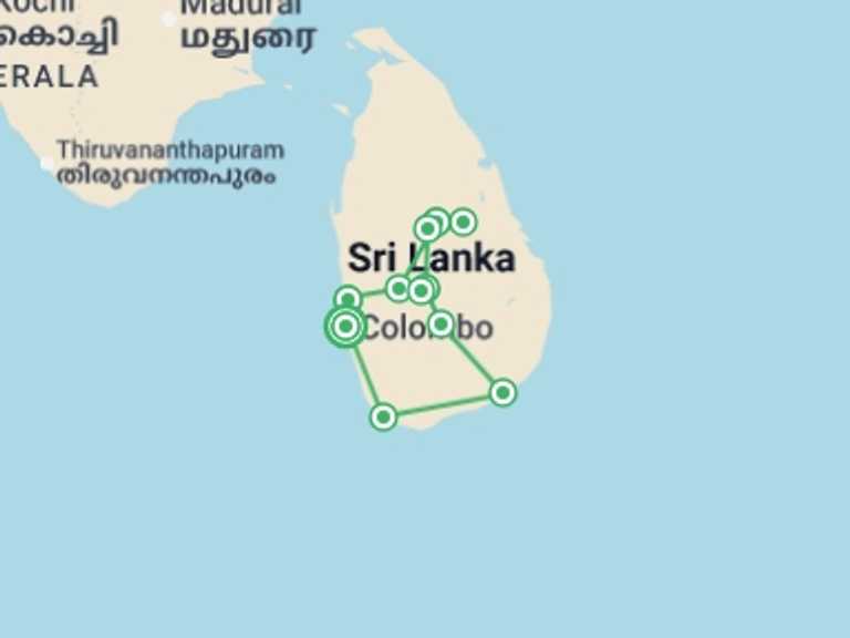 Map itinerary of Asia Tour in Winter with 6 destination visits for the trip: Sri Lanka Roundtrip To Colombo, Kandy, Yala & Galle 10 Days Private Tour