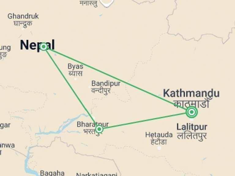 Map itinerary of Pokhara Tour in November 2025 with 3 destination visits for the trip: Nepal Classic Luxury Tour