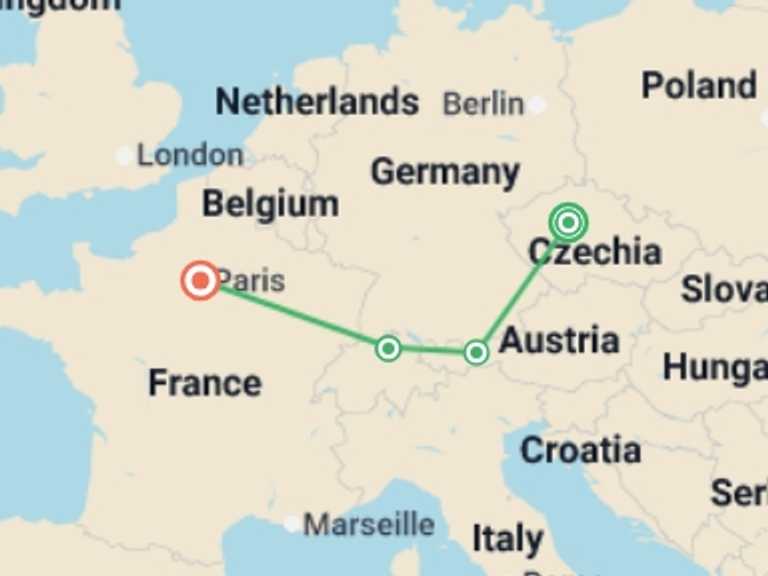 Map itinerary of Europe Tour in Spring with 4 destination visits for the trip: Iconic Cities GO