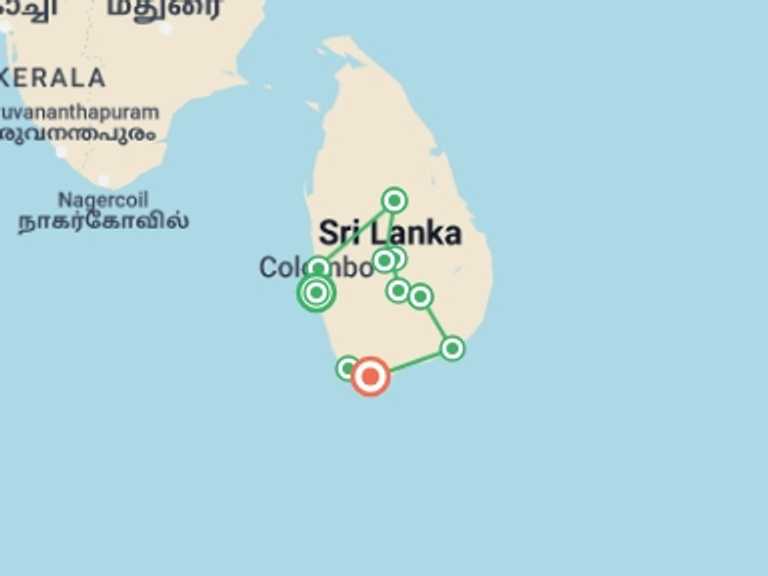 Map of a Farm and plantation visits Tour with 10 destination visits for the trip: Sri Lanka Encompassed