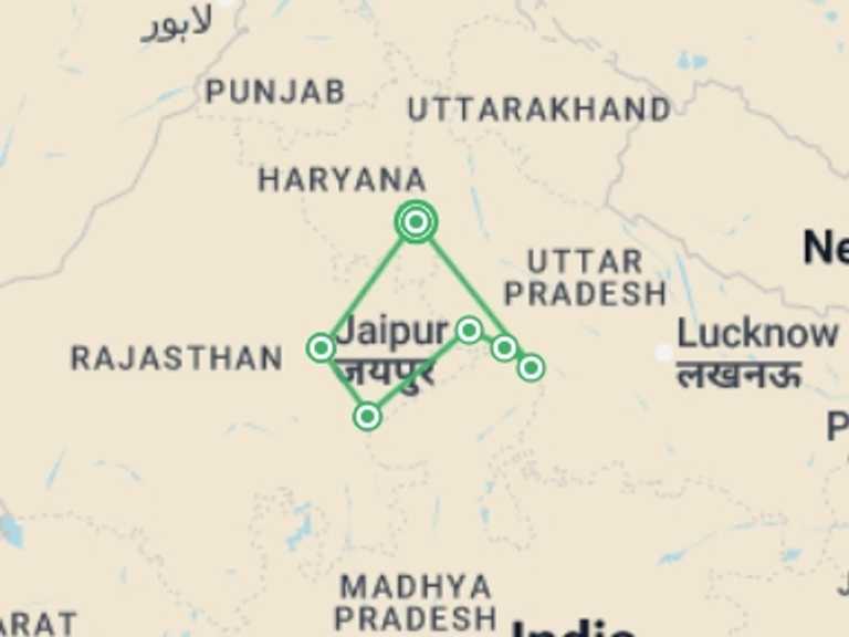 Map of New Delhi Explorer Tour with 6 destination visits for the trip: Solo-ish India