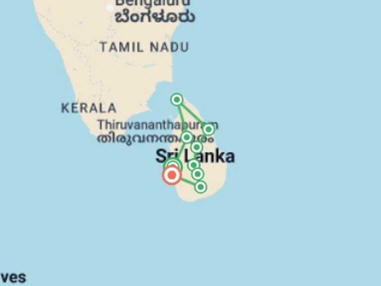 Map of a Farm and plantation visits Tour with 9 destination visits for the trip: Sri Lanka Northeast Explorer - 12 days