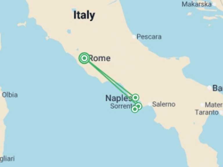 Map of 6-Day Rome Tour with 3 destination visits for the trip: Rome & La Dolce Vita Experience