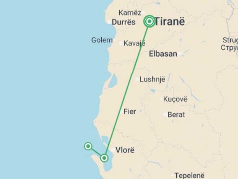 Map itinerary of Europe Tour in July 2026 with 3 destination visits for the trip: Family Albania Adventure