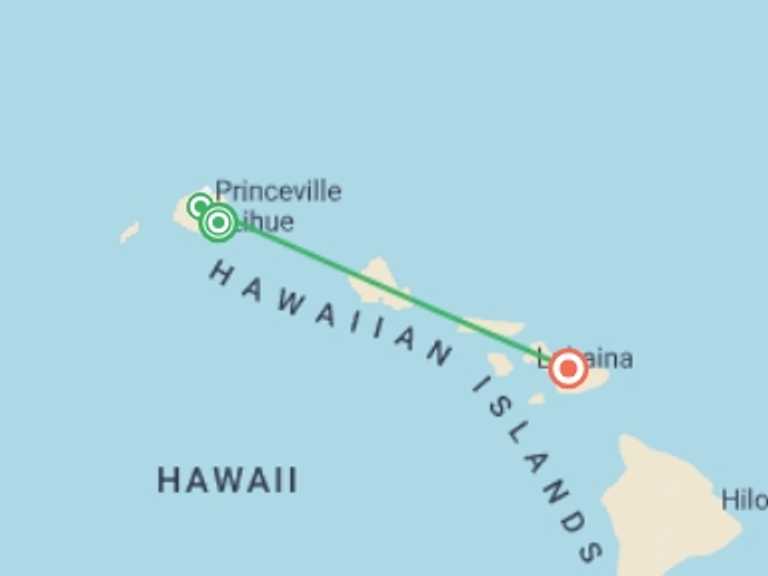 Map itinerary of USA Tour in November 2026 with 4 destination visits for the trip: Aloha Hawaii - Discovering Kauai and Maui