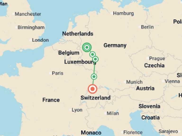 Map of Strasbourg Cruise Tour with 5 destination visits for the trip: Rhine Holiday Markets (2026)