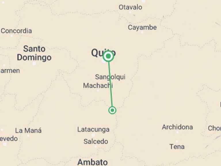 Map itinerary of Ecuador Tour in September 2027 with 2 destination visits for the trip: Magical Cloud Forest Tour