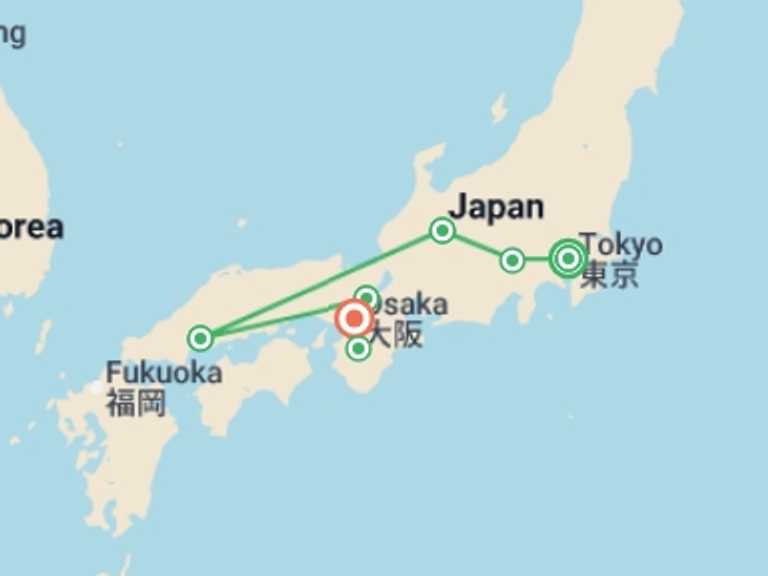 Map of Asia Tour with 7 destination visits for the trip: Japan Unrivalled 35 to 45