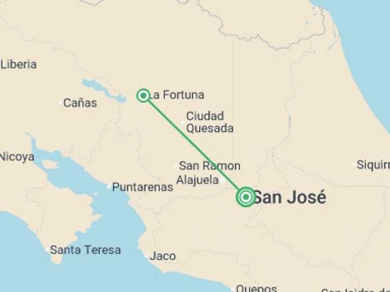 Map itinerary of South America Tour in March 2027 with 2 destination visits for the trip: Costa Rica Short Break: La Fortuna