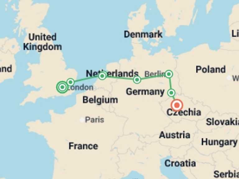 Map of a Art and architecture Tour with 5 destination visits for the trip: European Journey