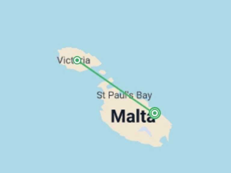 Map itinerary of Mediterranean Tour in July 2026 with 3 destination visits for the trip: Highlights of Malta & Gozo