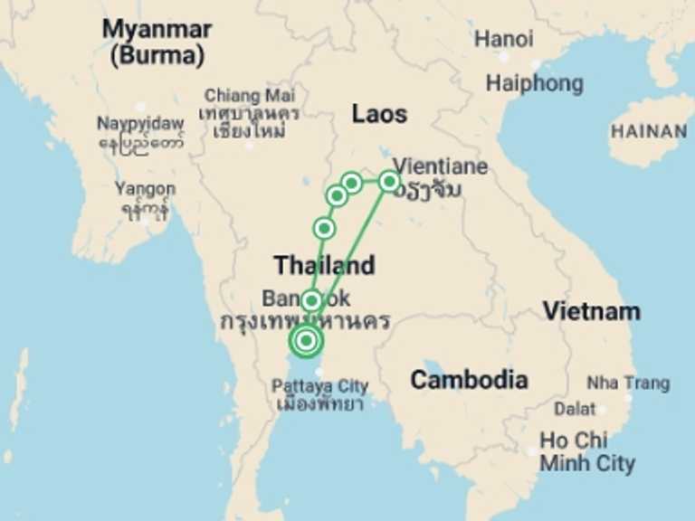 Map of Bangkok Active and outdoor Tour with 4 destination visits for the trip: North Isaan And The Mekong, Private Tour
