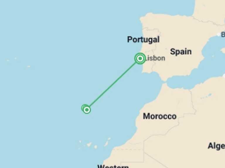 Map of Lisbon Sightseeing Tour with 3 destination visits for the trip: Marvels of Lisbon and Madeira Island