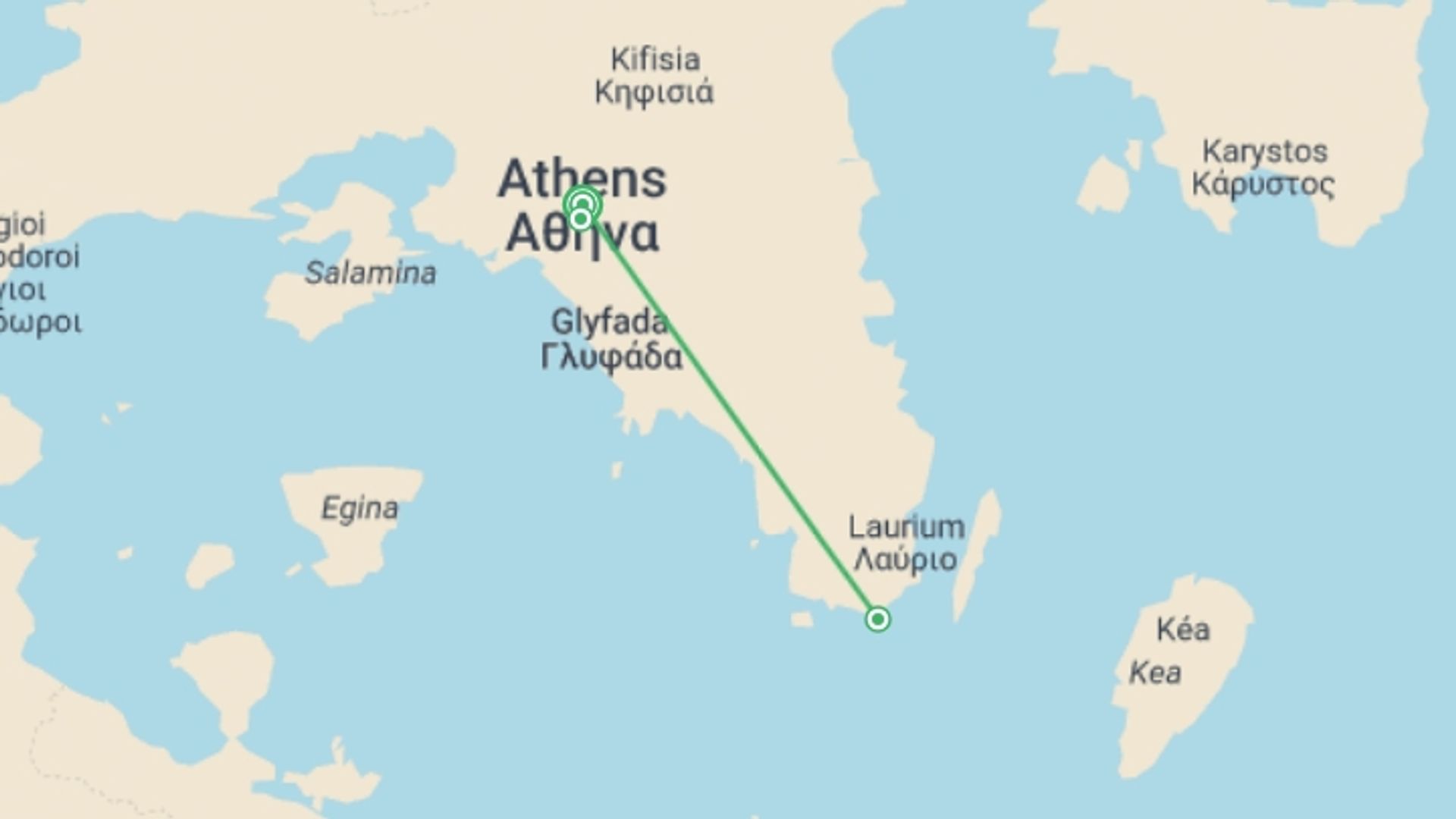 A map showing the tour itinerary for the trip: Highlights Of Athens, Spanish-speaking Guide, starting in Athens, Greece and ending in Athens, Greece going through 0 other destinations.