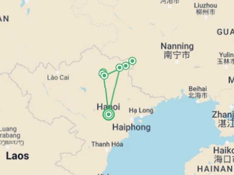 Map of Hanoi Local boat rides Tour with 4 destination visits for the trip: Ba Be National Park - Cao Bang 4 Days 3 Nights