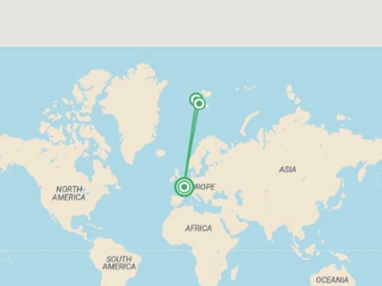 Map of Europe Tour with 3 destination visits for the trip: Journey to the Geographical North Pole - Le Commandant Charcot