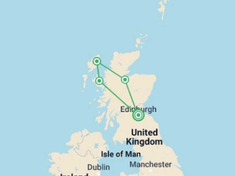 Map itinerary of Inverness Tour in Fall with 4 destination visits for the trip: Isle of Skye & Hebridean Hopper