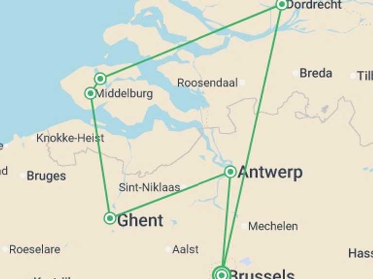 Map of France Cruise Tour with 7 destination visits for the trip: An Exclusive Cruise to Top Sites in Northern Europe (port-to-port cruise)