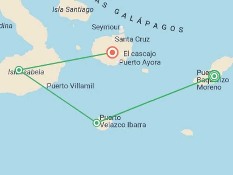 Map itinerary of Isla Santa Cruz Tour in October 2026 with 5 destination visits for the trip: Galapagos Island Hopping