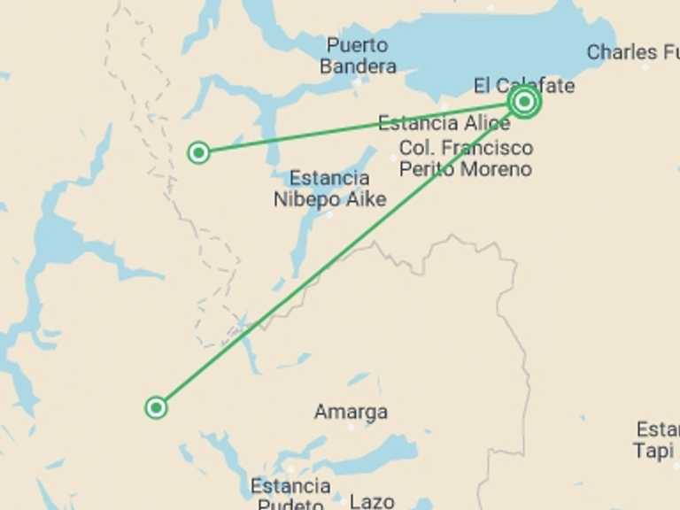 Map itinerary of Chile Tour in March 2026 with 3 destination visits for the trip: Patagonia: the Ultimate Adventure