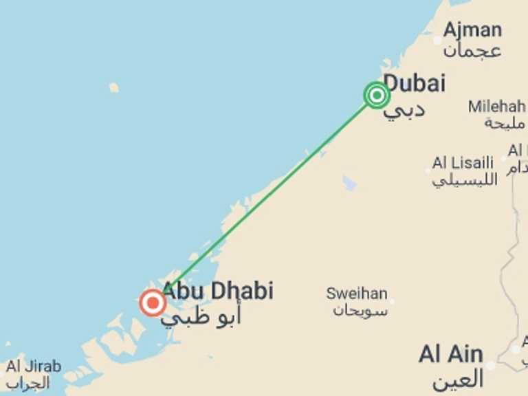 Map of a Shopping and Markets Tour with 2 destination visits for the trip: Discover Dubai and Abu Dhabi