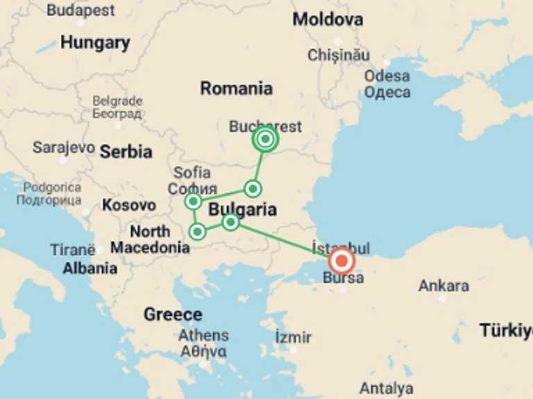 Map of Plovdiv Tour with 6 destination visits for the trip: Eastern Europe Express