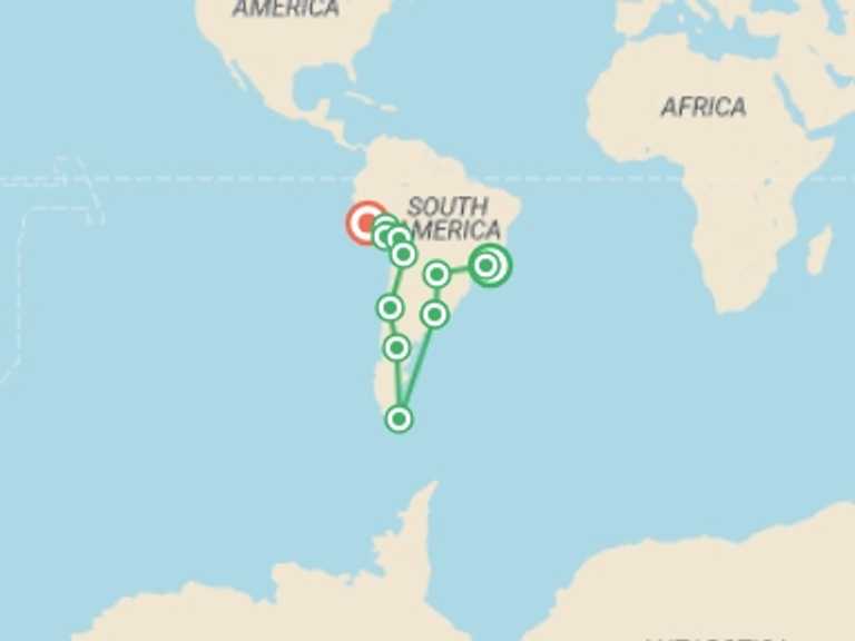 Map of Santiago Explorer Tour with 13 destination visits for the trip: RIO to LIMA (95 days) Kingdoms & Carnivals