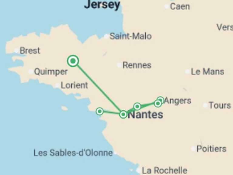 Map of France Tour with 5 destination visits for the trip: Royal New Year cruise on the Loire (port-to-port cruise)
