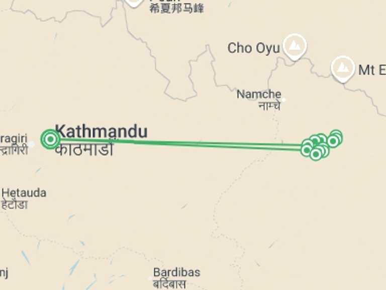 Map of a Climbing Tour with 14 destination visits for the trip: Mera Peak Climb