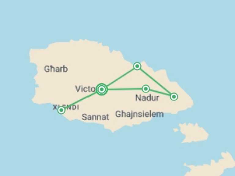 Map itinerary of Mediterranean Tour in May 2027 with 4 destination visits for the trip: Walking on Gozo - Calypso's Isle