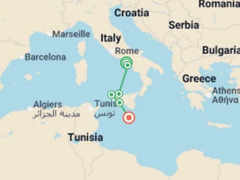 Map itinerary of Mediterranean Tour in March 2027 with 6 destination visits for the trip: The Best Spots in Sicily and Southern Italy (port-to-port cruise)