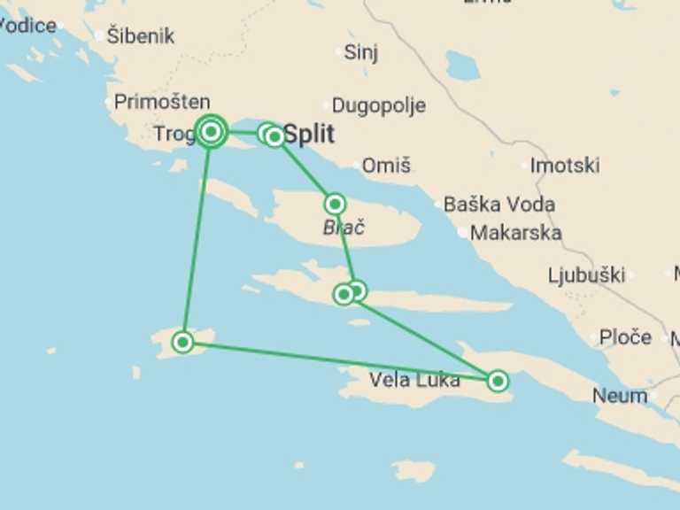 Map of a Sailing, yachting and motor boating Tour with 6 destination visits for the trip: Croatia Bike & Boat