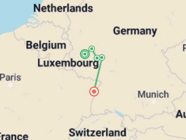 Map of 5-Day Strasbourg Tour with 5 destination visits for the trip: The Rhine & Moselle