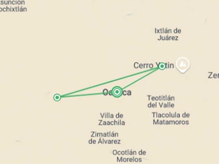 Map itinerary of Mexico Tour in November 2025 with 3 destination visits for the trip: The Enchanting Sierra Norte Trek 3D/2N