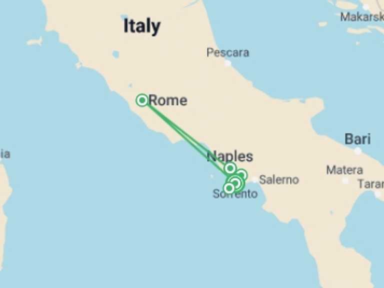 Map of Italy Getaways and short breaks Tour with 2 destination visits for the trip: Sorrento Dream (on Request)