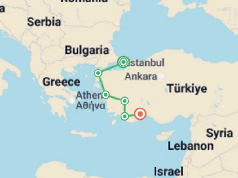 Map itinerary of Europe Tour in Fall with 6 destination visits for the trip: Turkey Revealed - 11 days