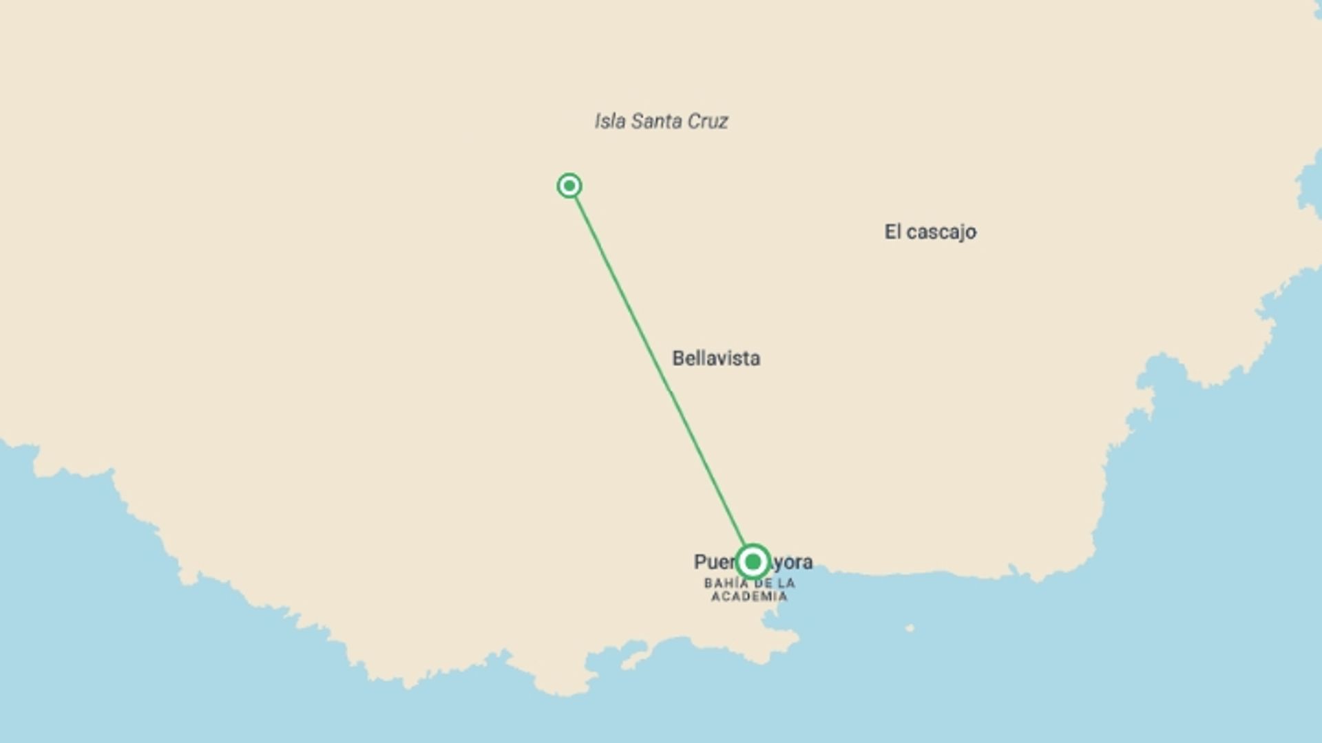 A map showing the tour itinerary for the trip: 4-day Wildlife & Wonders Of Galapagos, starting in Puerto Ayora, Ecuador and ending in Puerto Ayora, Ecuador going through 1 other destinations.