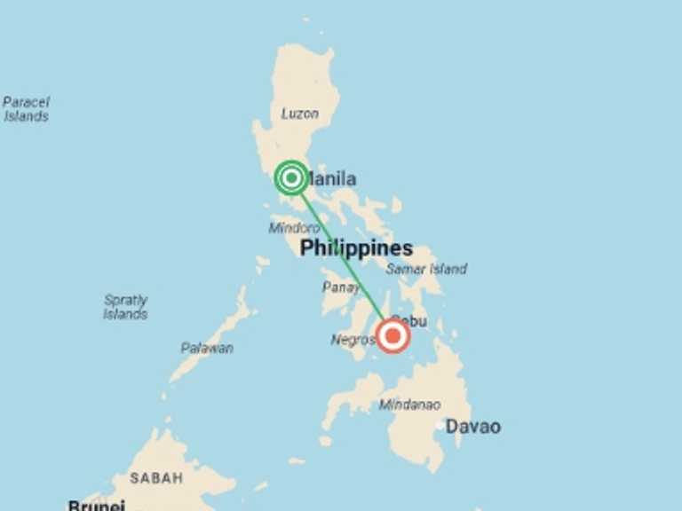 Map itinerary of Asia Tour in June 2026 with 2 destination visits for the trip: Pearls of the Philippines - 6 days