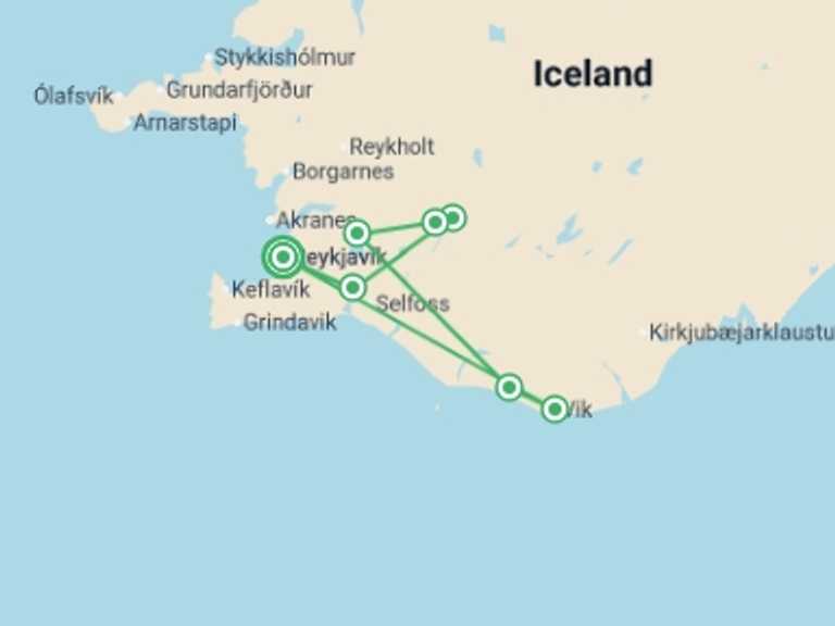 Map of Iceland Tour with 5 destination visits for the trip: Iceland Family Journey: Geysers, Glaciers, and Fjords