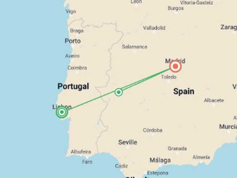 Map itinerary of Lisbon Tour in December 2025 with 3 destination visits for the trip: Iberian Capitals