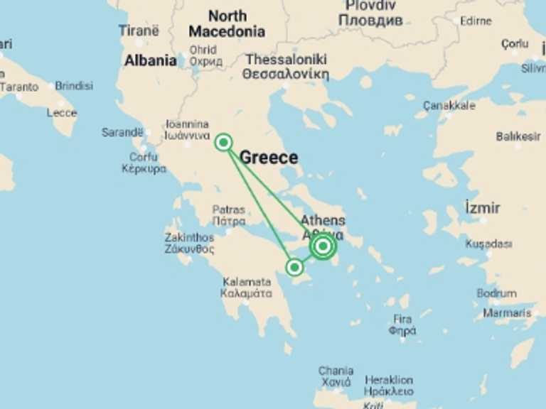 Map of 8-Day Athens Tour with 3 destination visits for the trip: Go Local - Highlights Of Greece, Spanish-speaking Guide