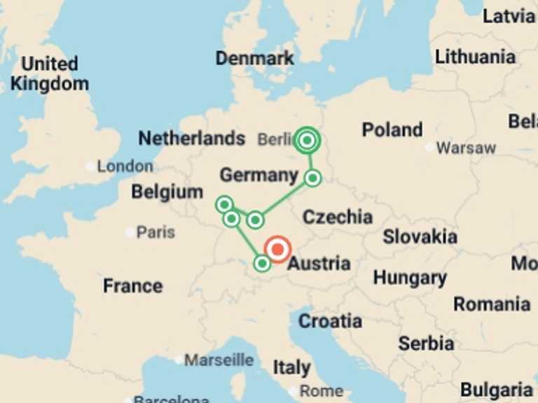 Map of Europe Tour with 8 destination visits for the trip: Best of Germany