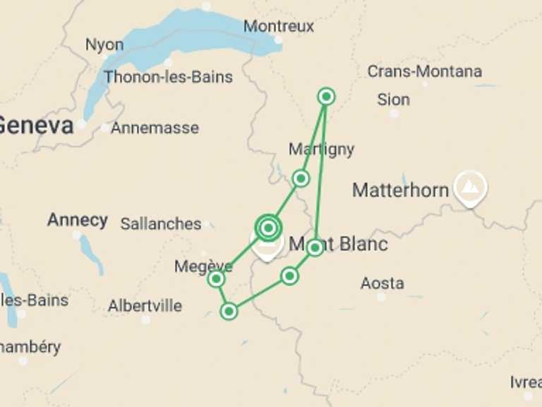Map of a Adventure Tour with 8 destination visits for the trip: Trekking Mont Blanc