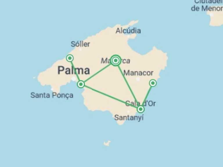 Map of Spain Tour with 4 destination visits for the trip: Mallorca Highlights, Self-drive