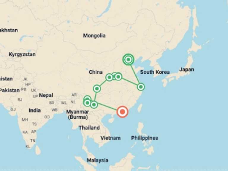 Map itinerary of Lijiang Tour in October 2025 with 9 destination visits for the trip: Yunnan: A Journey to Hidden Treasures