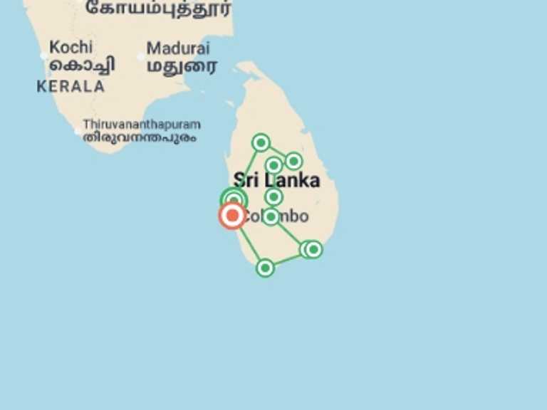 Map of Asia Bicycle Tour with 10 destination visits for the trip: Cycle Sri Lanka